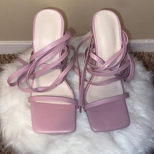 SHEIN strap around the legs pink clear heels nwot size 5